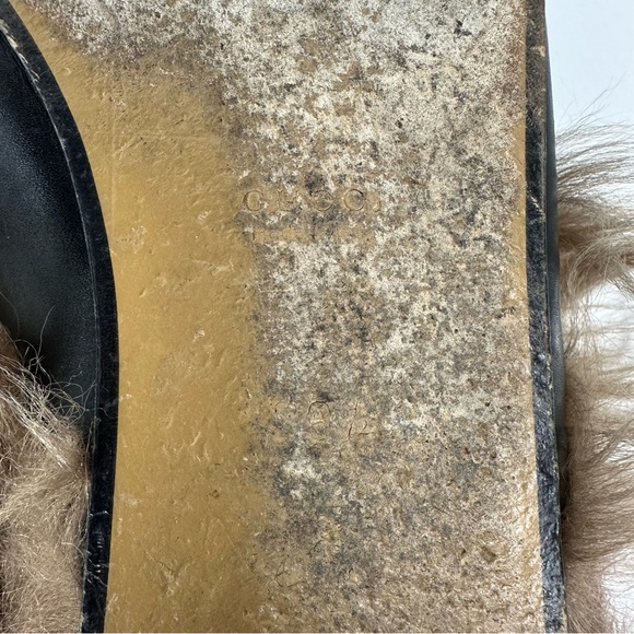 Gucci Princeton Black Leather Fur Horsebit Gold Detail Slip On Mules 39.5 US 9.5 - Picture 13 of 15